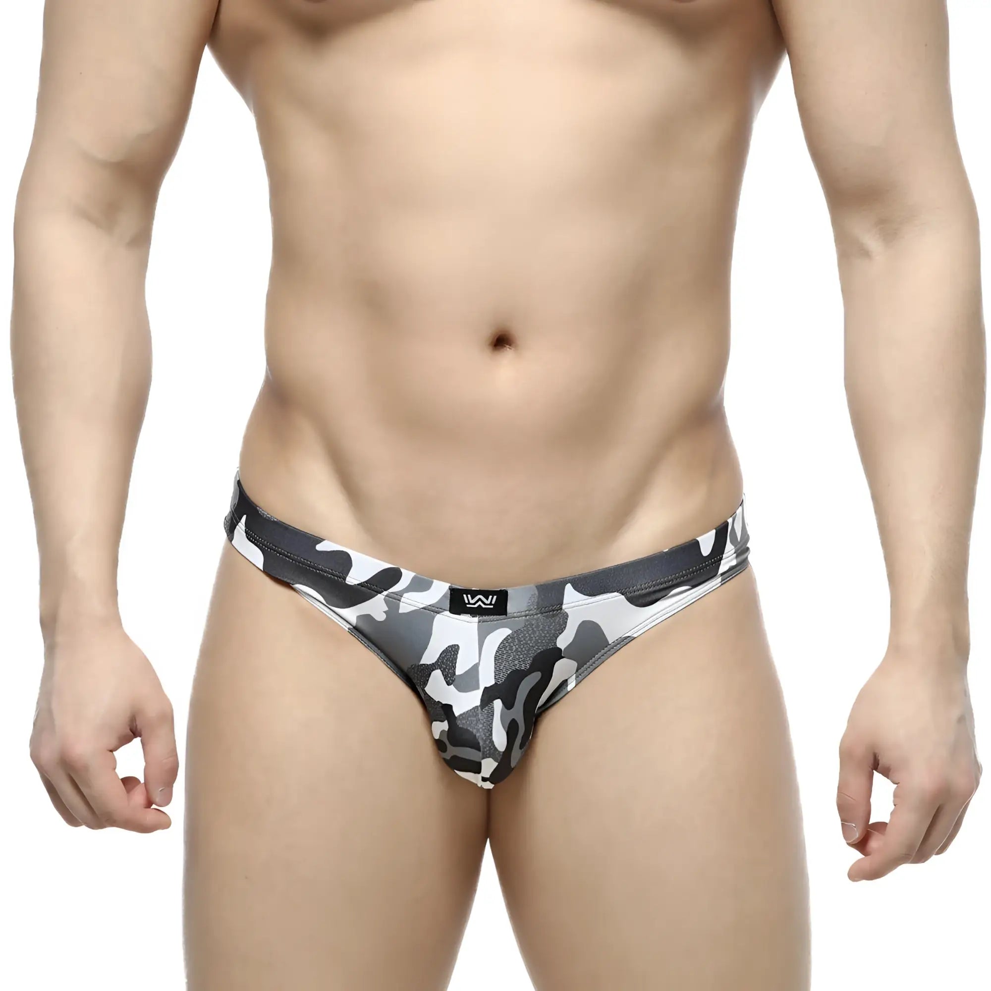 Metro male wear capri bikini army grey men’s briefs with black gray white camouflage pattern and snug fit