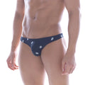 Navy blue thong with white lip print design from metromalewear capri bikini kiss black 6103-36 collection