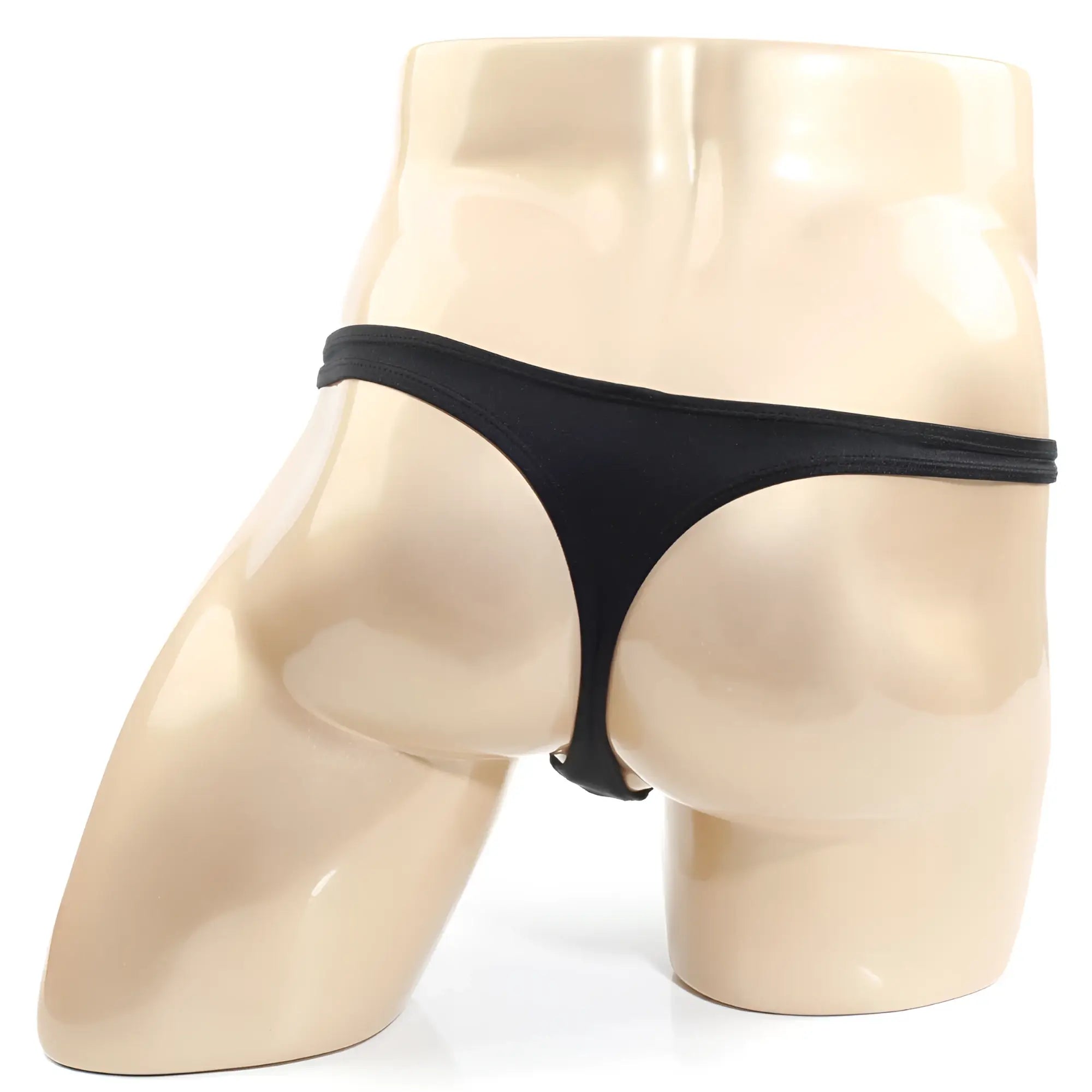 MetroMalewear capri thong black made of smooth stretchy fabric with thin waistband and small back clip shown from back side