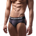 Black athletic briefs with white stromalewear logo on waistband from MetroMaleWear Carioca Jock Strap charcoal 1401-11