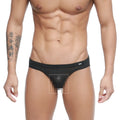 Black mesh thong with subtle logo on waistband metro malewear carril bikini 5103-m33 front view