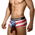 Men’s american flag-themed briefs with distressed design and black metromalewear waistband metro malewear castro trunk batalla 2213-92