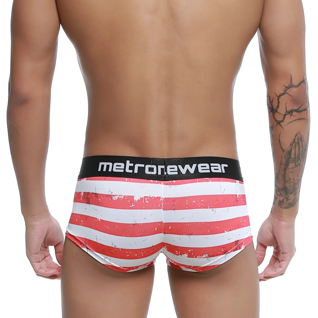 MetroMaleWear Castro Trunk Batalla 2213-92 red and white striped distressed men’s briefs with black metronewear waistband