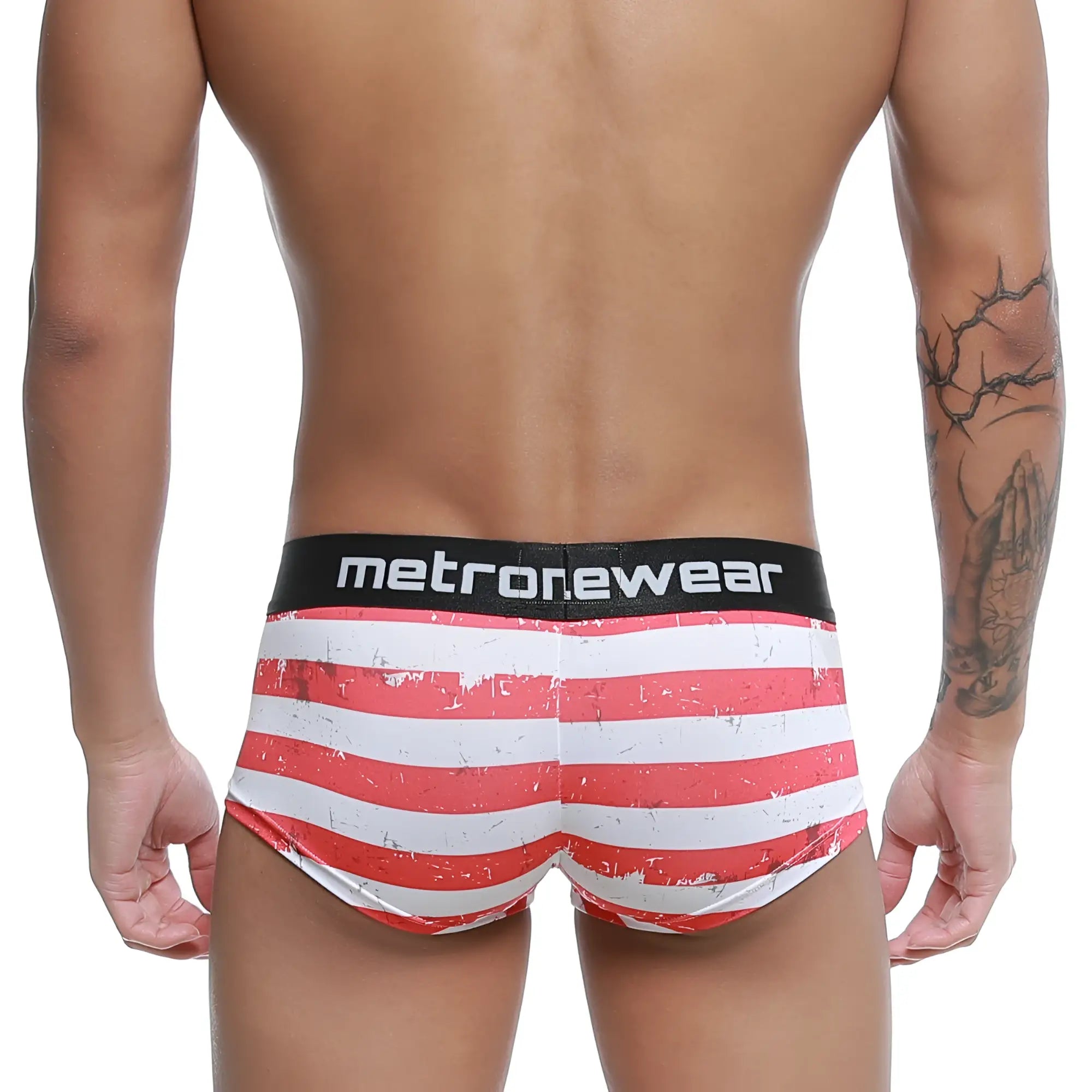 MetroMaleWear Castro Trunk Batalla 2213-92 red and white striped distressed men’s briefs with black metronewear waistband