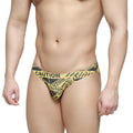 MetroMaleWear caution lowrise bikini briefs in yellow and black caution tape pattern for bold men’s underwear style
