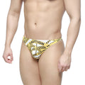 MetroMaleWear caution thong men’s briefs in yellow and white caution tape pattern for bold, edgy underwear style