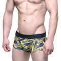MetroMaleWear caution trunk black 2026-71 boxer briefs with blue and yellow caution tape pattern and black waistband