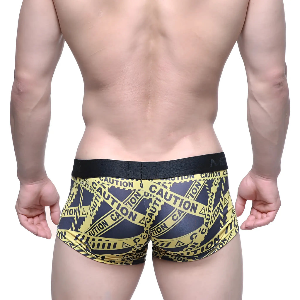 MetroMaleWear caution trunk black 2026-71 black and yellow caution tape patterned men’s boxer briefs with black waistband