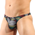 MetroMaleWear Cebada Thong 2302-M88 vibrant geometric patterned men’s briefs with black green red yellow stripes and elastic waistband