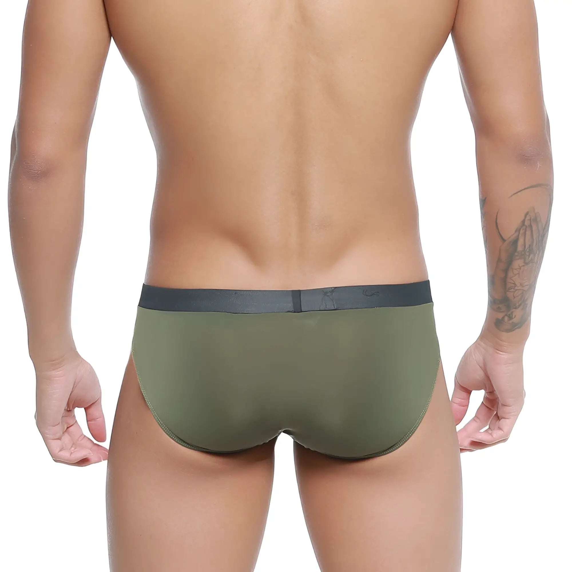 Olive green briefs with dark gray waistband by metromalewear cebolla bikini green 5105-26 in stretchy fabric