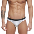 White briefs with a black waistband and small logo from metromalewear cebolla bikini white 5105-30 collection