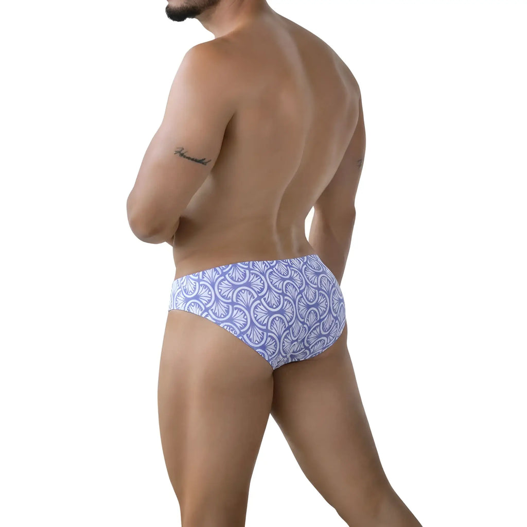 Metro male wear celadon bikini 5103-m79 purple and white patterned briefs with decorative fan like design