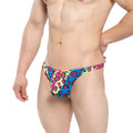 Vibrant metro male wear character thong 2302-07 neon leopard-print briefs in rainbow blue pink and yellow gradient