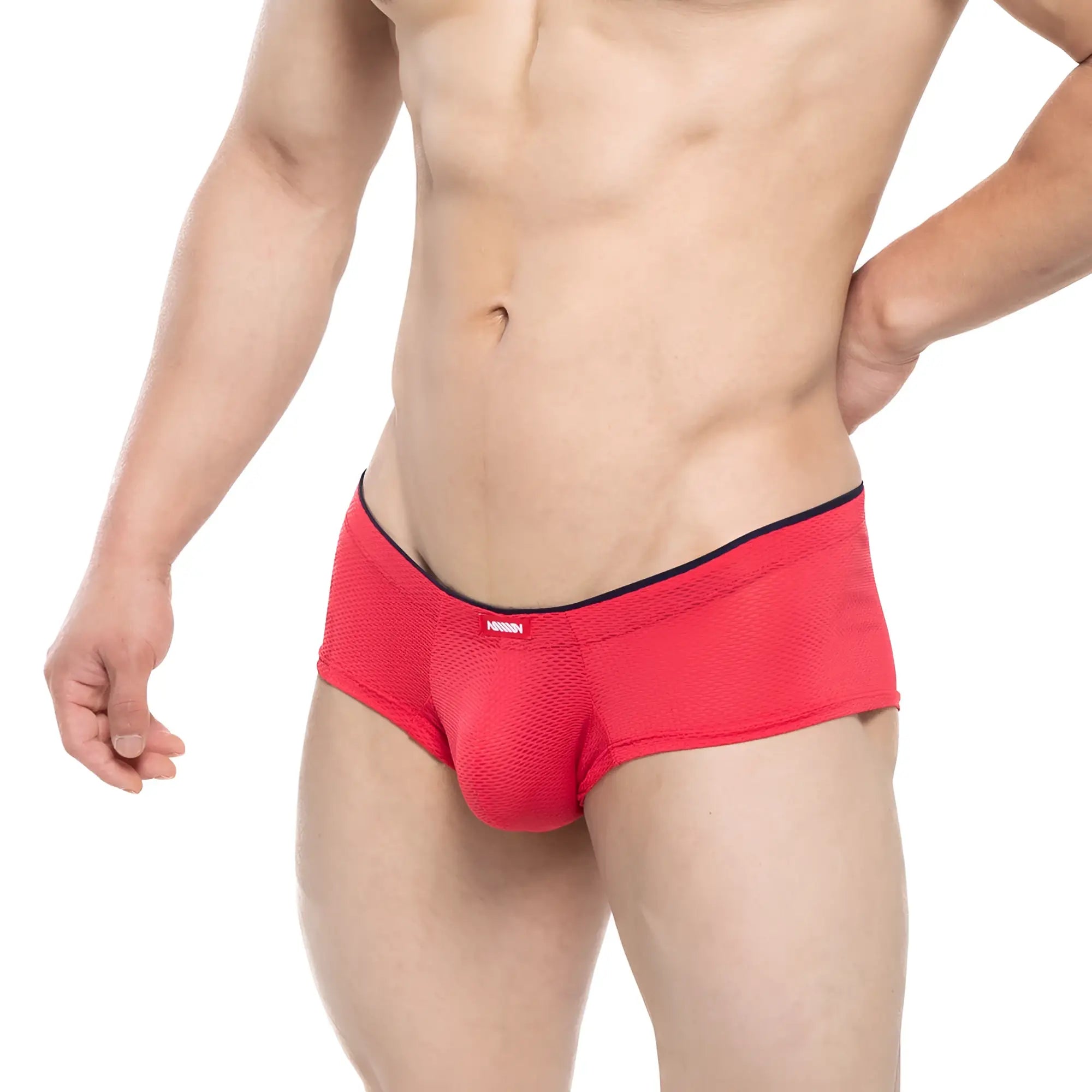 MetroMaleWear cheek circon 2028-76 red mesh briefs with black waistband and small red logo on front