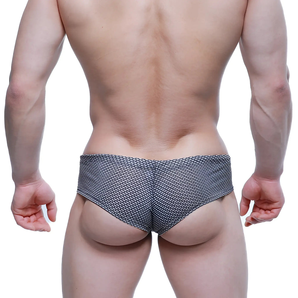 MetroMalewear cheek honeycomb gray 2028-74 black and white patterned swim trunks with textured woven design