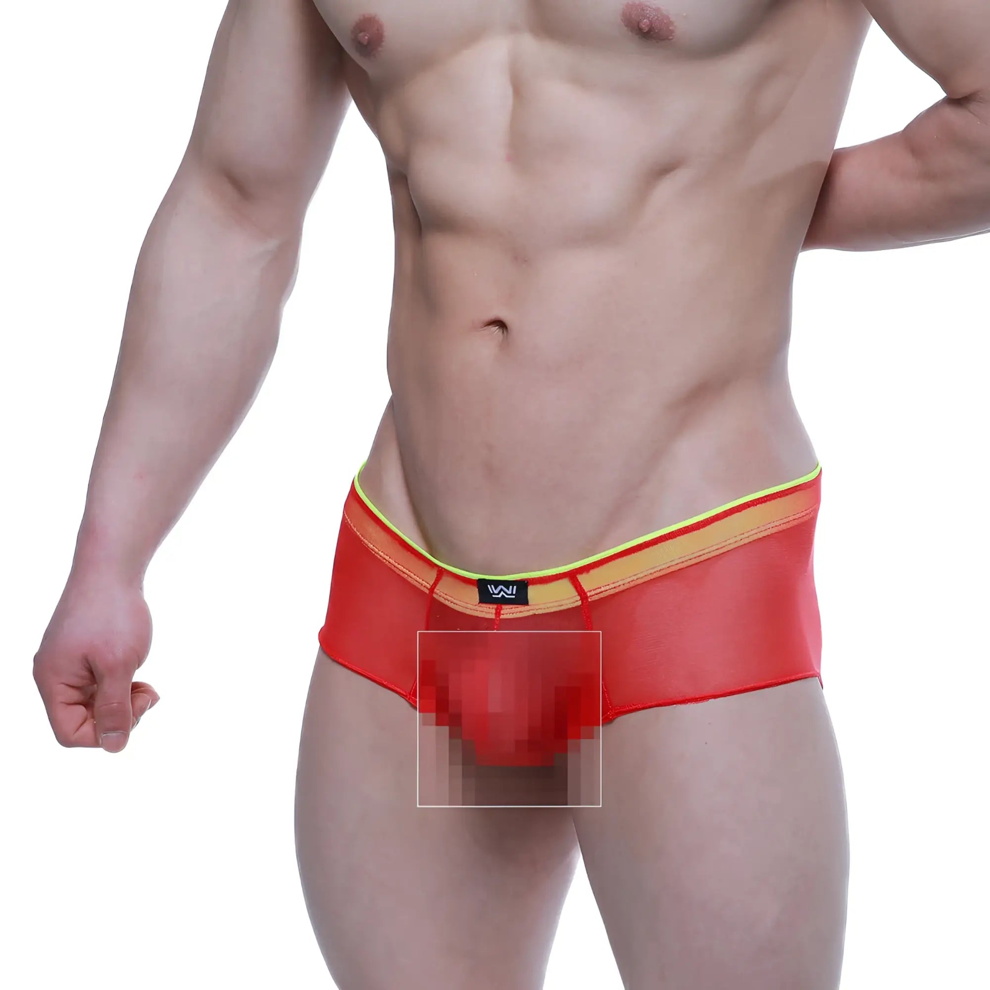 MetroMaleWear cheek onion 2028-72 red mesh briefs with yellow trim and black logo on waistband front view