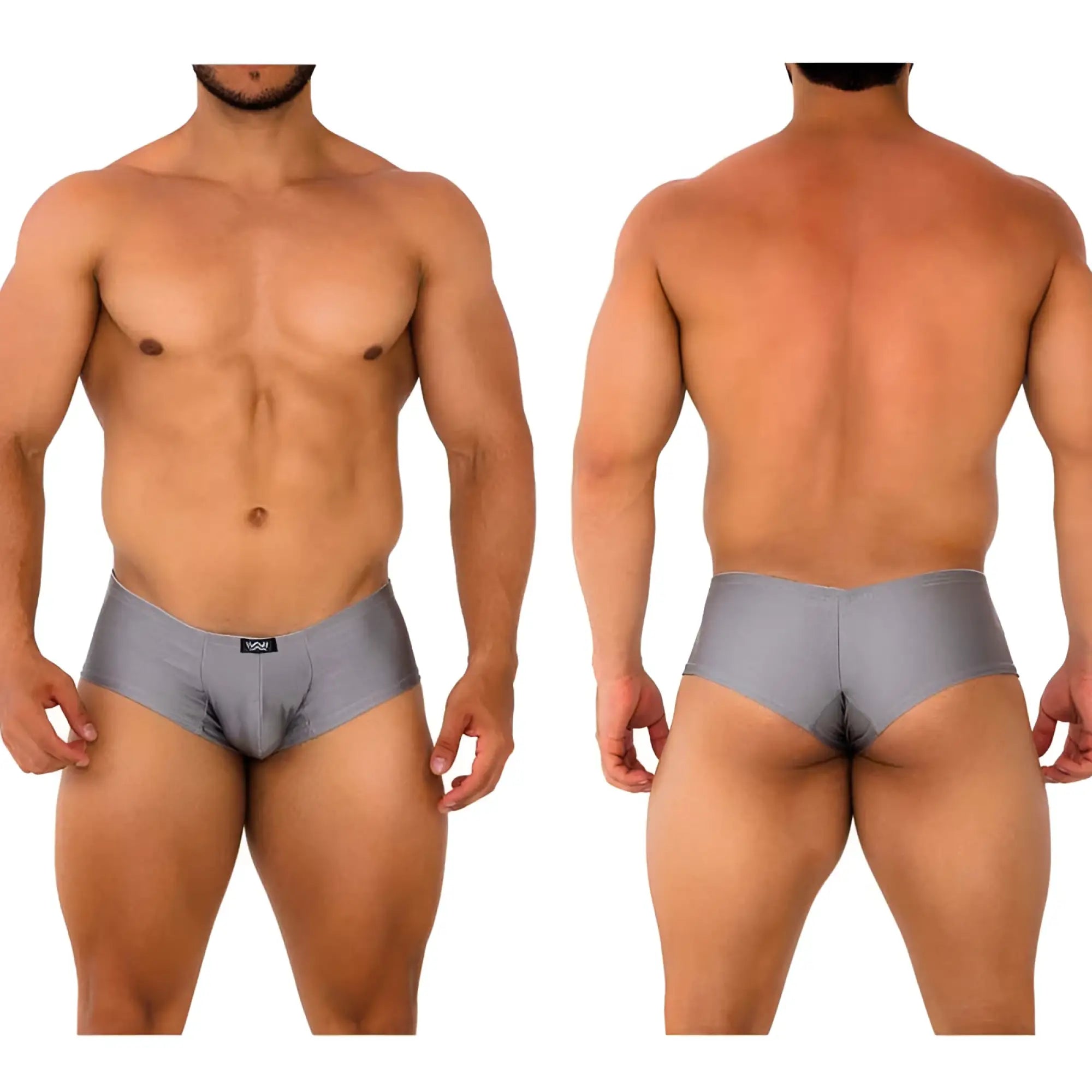 Gray men’s briefs metro malewear cheek platinum 2028-10 with sleek form-fitting design and black waistband logo