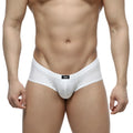 MetroMaleWear Cheek white men’s briefs with sleek form-fitting design and black logo on waistband