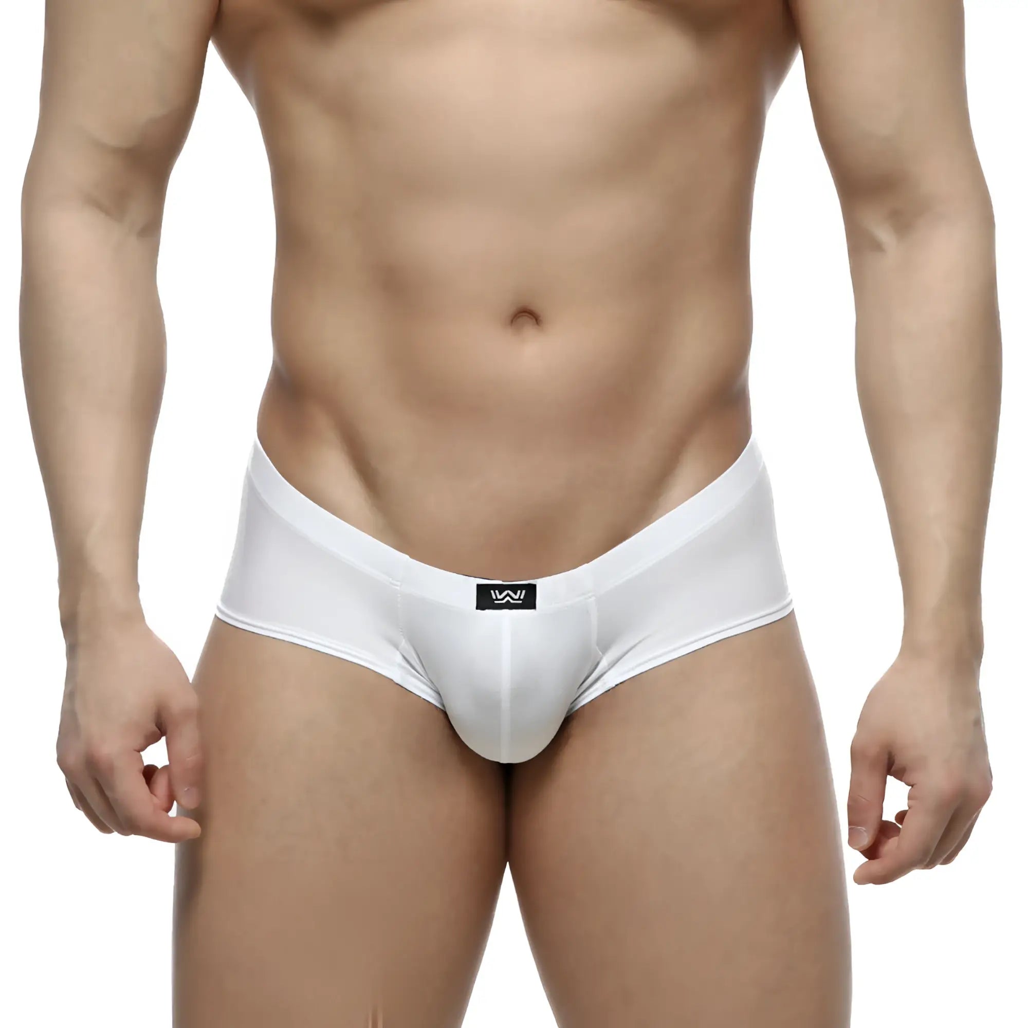 MetroMaleWear Cheek white men’s briefs with sleek form-fitting design and black logo on waistband