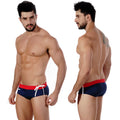Navy blue metroMalewear chrome swim brief 4910-28 with red waistband and white drawstring for casual swimming