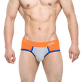MetroMaleWear ciclerut brief 9004-24 athletic briefs in orange and gray with blue trim and ribbed ammy logo waistband