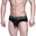 Black men’s briefs metrohalewear classic hip brief metal black 5003-m20 with silver chain waistband pattern