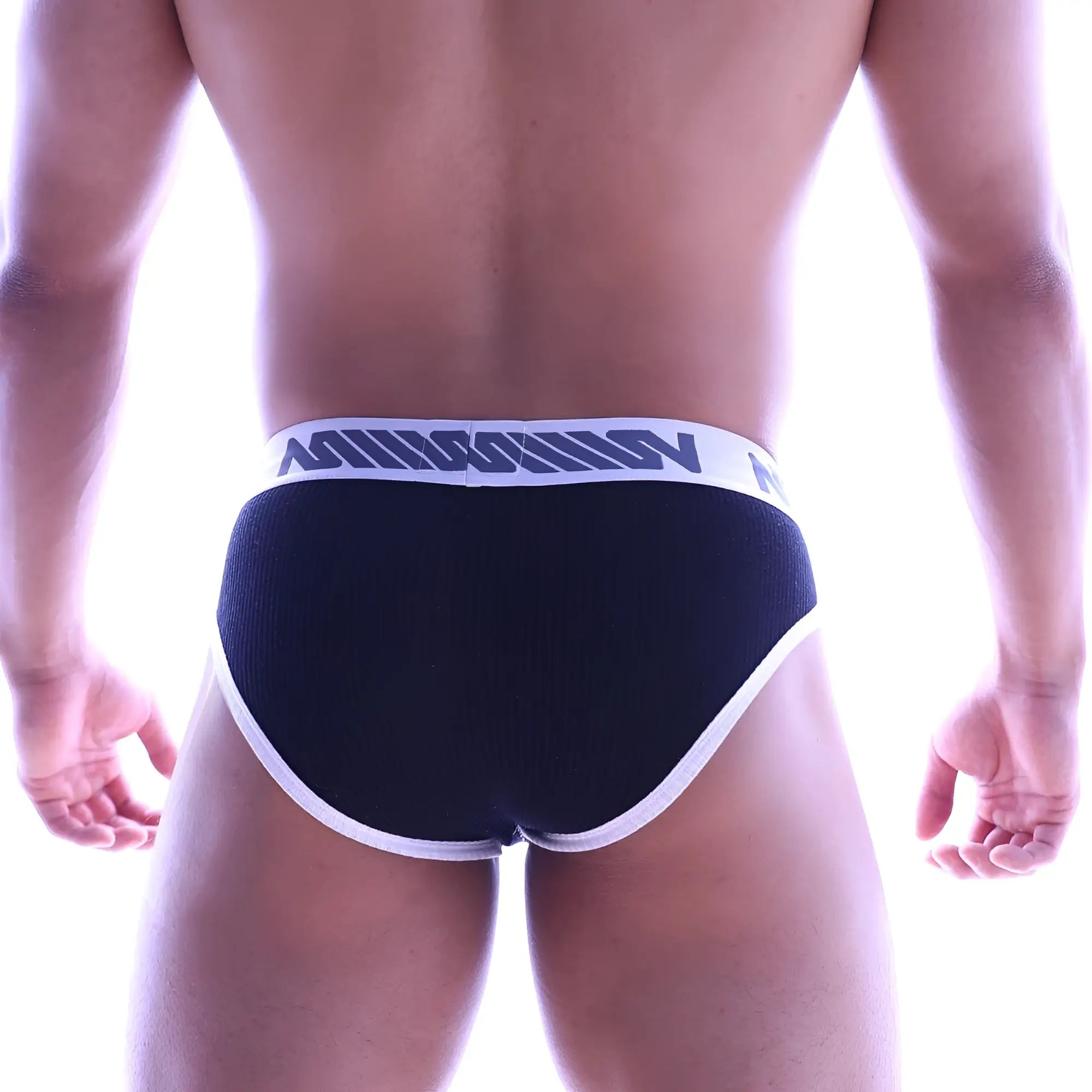 MetroMaleWear classic ribbed brief black with white trim and blue logo waistband in soft breathable fabric