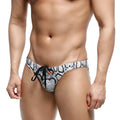 Black and white snake-scale patterned swim bikini with black drawstring tie from MetroMaleWear Classic Swim 4937-60