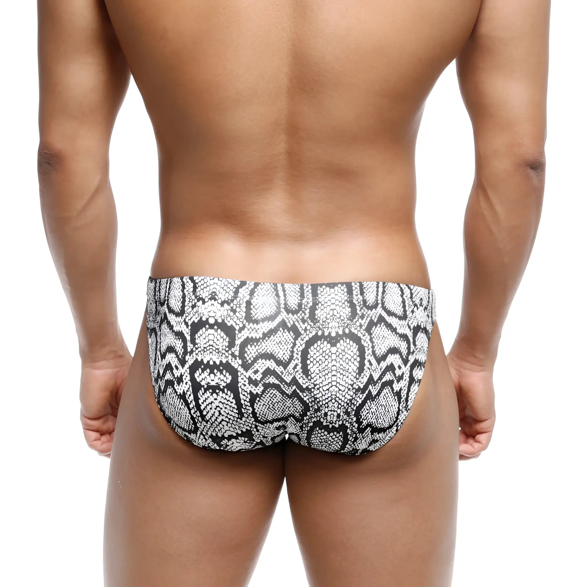 MetroMaleWear classic swim bikini snake patterned swim trunks in black and white for stylish beachwear