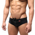 MetroMaleWear classic swim brief black with drawstring waistband and small red logo on the side