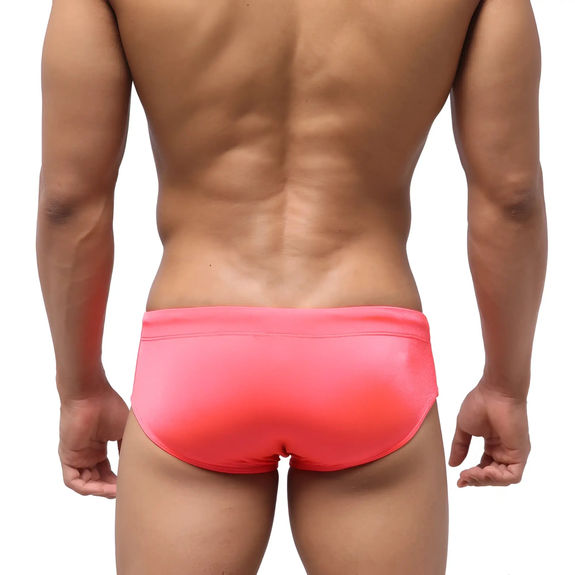 Bright pink metro male wear classic swim brief with smooth form fitting design for swimwear use
