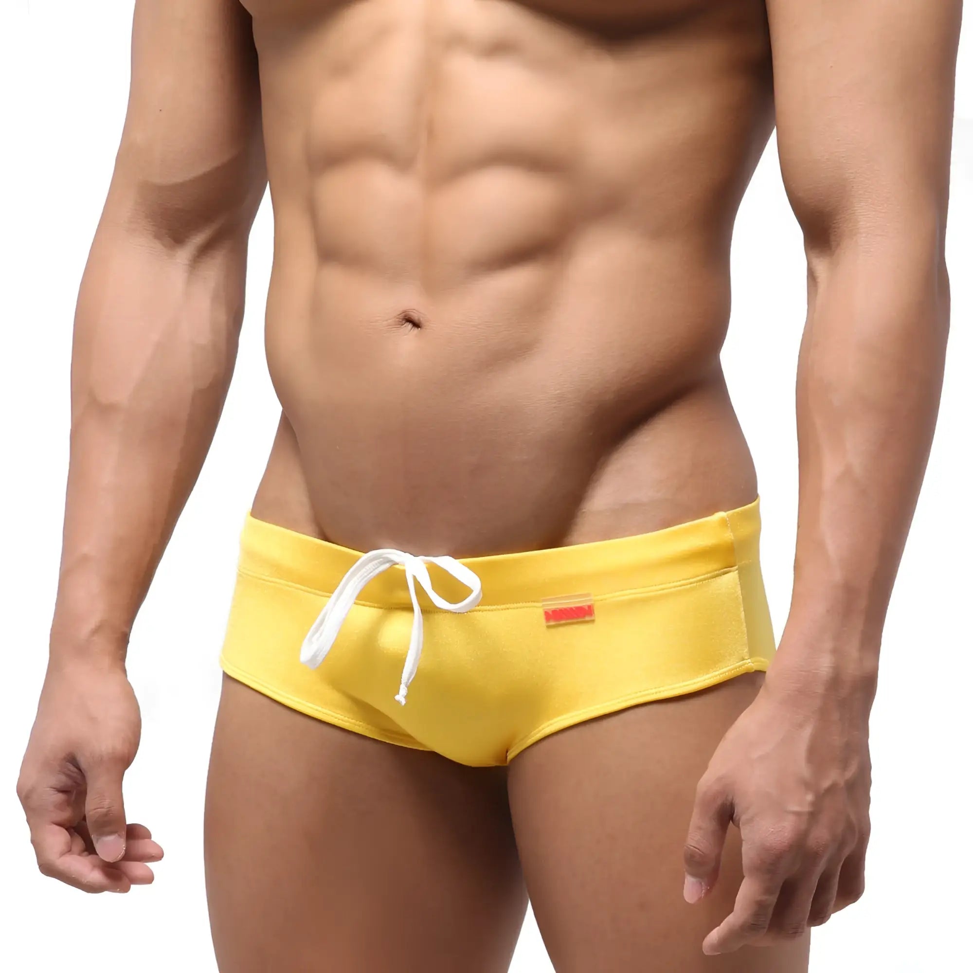 MetroMaleWear classic swim brief mango in bright yellow with white drawstrings and a small red brand tag