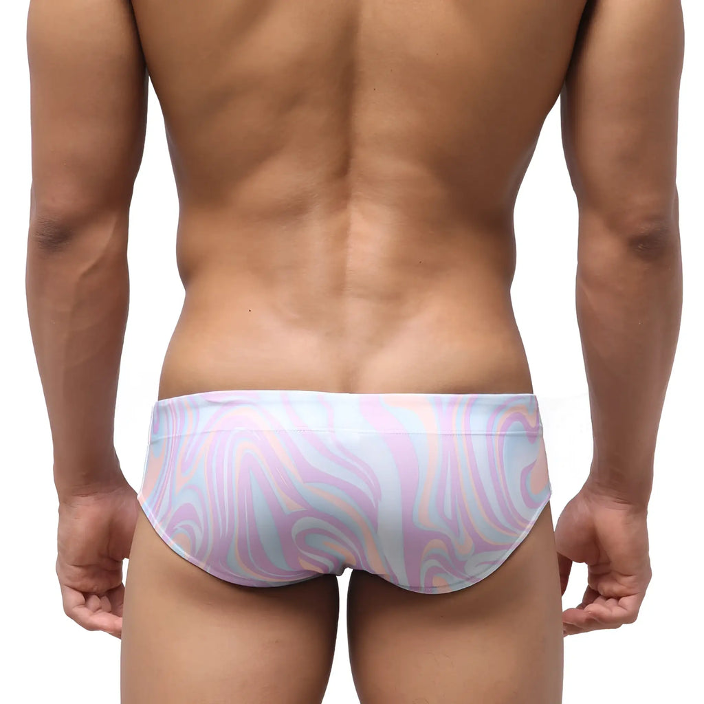 MetroMaleWear classic swim brief swirl 4914-61 in pastel pink blue and white swirl pattern for swimwear use