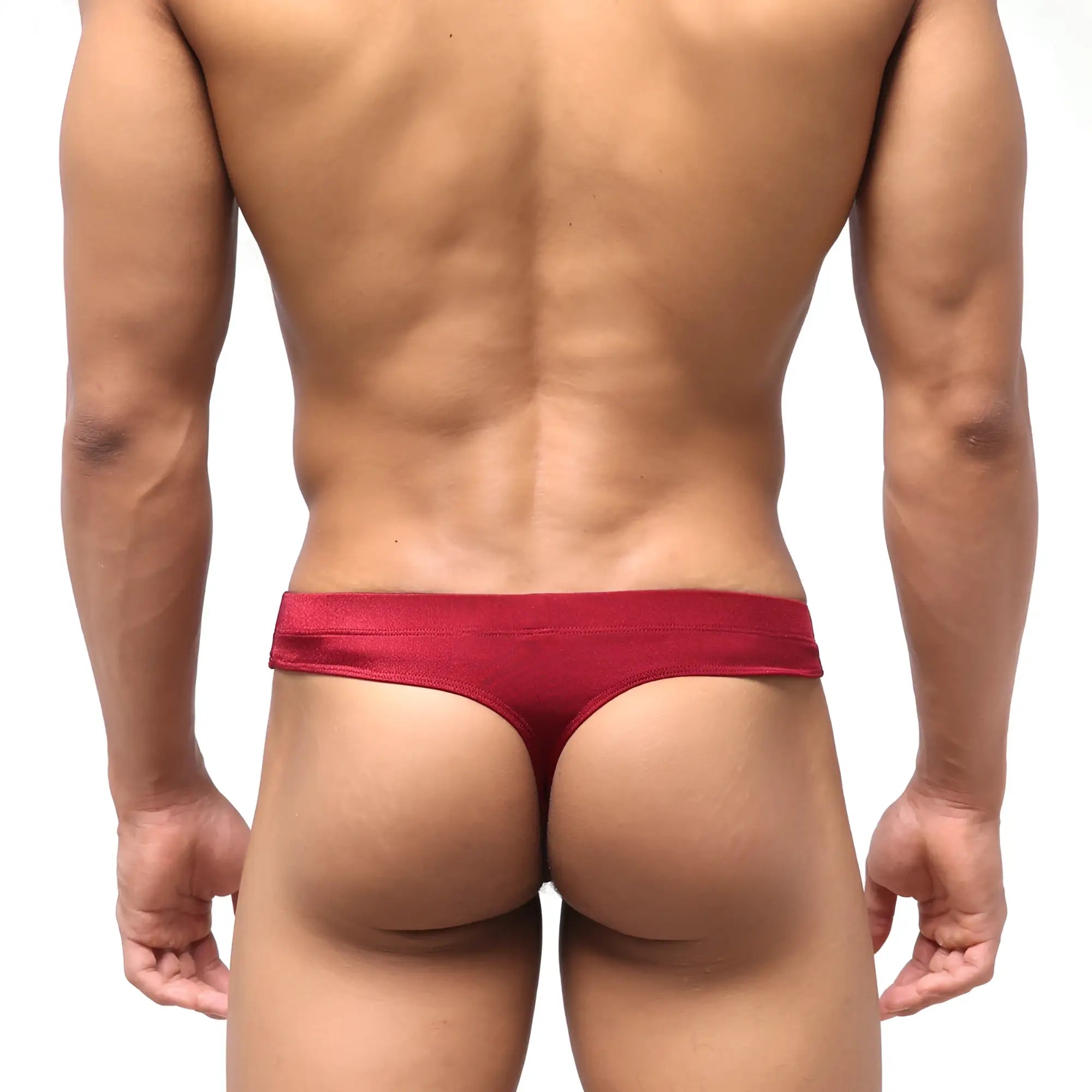 MetroMaleWear classic swim thong wine red satin with smooth glossy finish for comfortable swimwear use