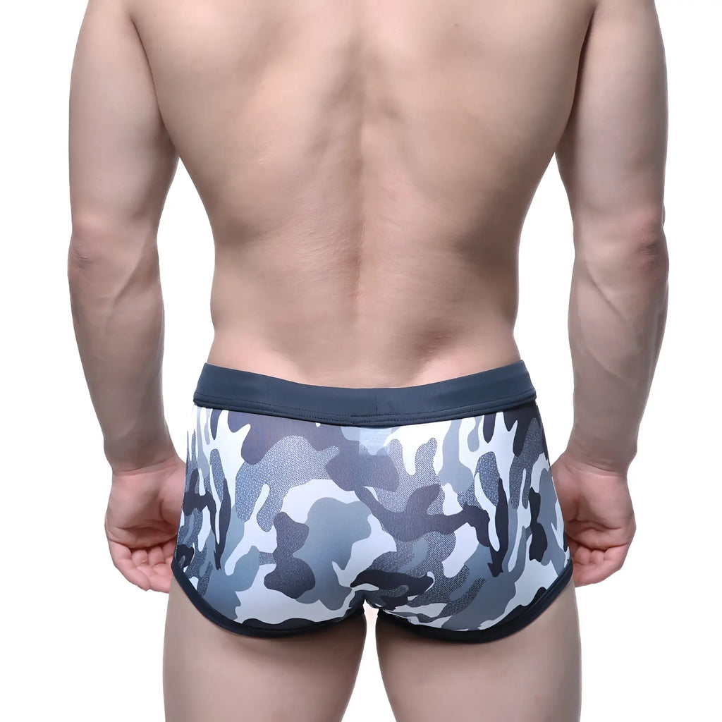 MetroMaleWear classic swim trunk camo gray 4932-90 gray and white camouflage men’s briefs with dark gray waistband