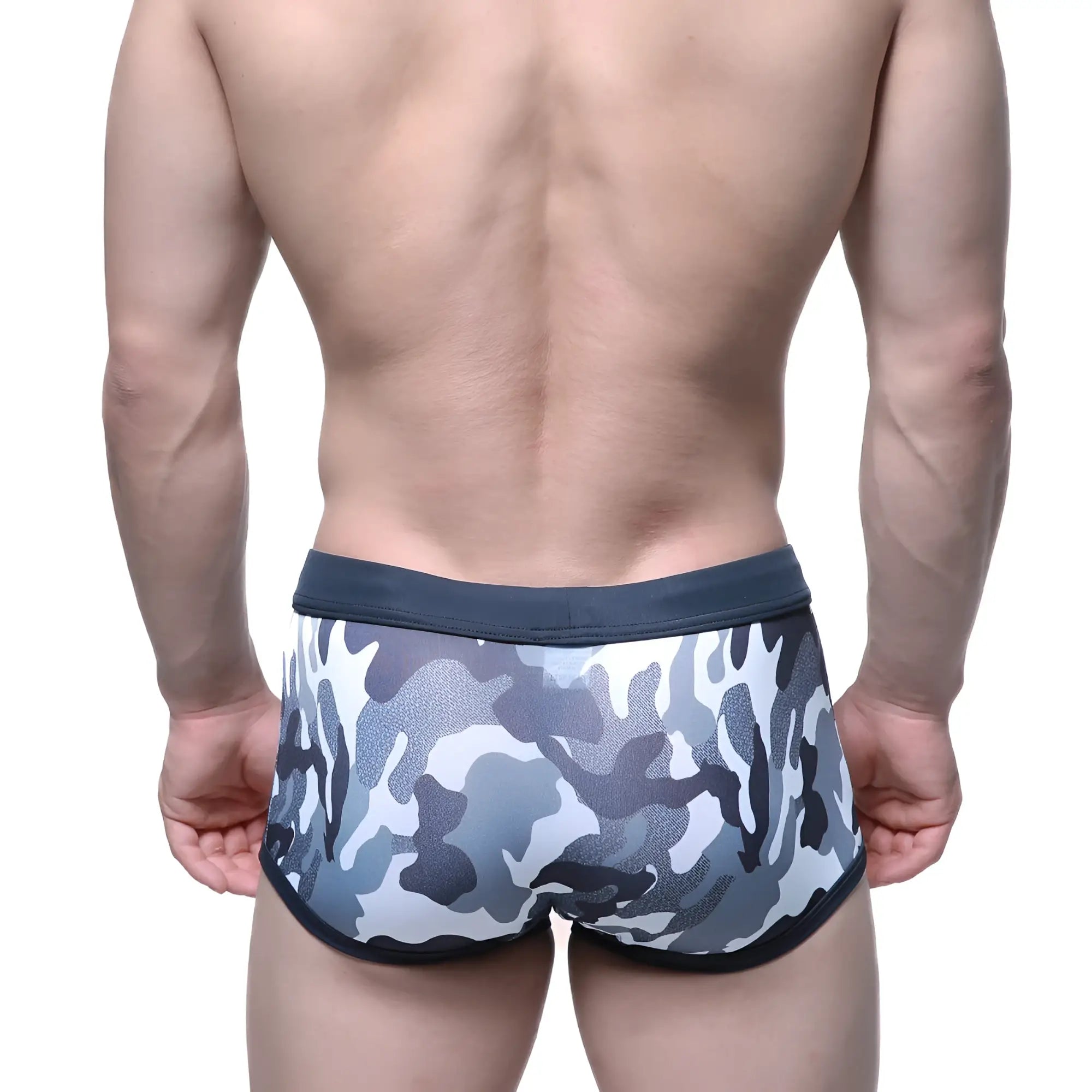 MetroMaleWear classic swim trunk camo gray 4932-90 gray and white camouflage men’s briefs with dark gray waistband