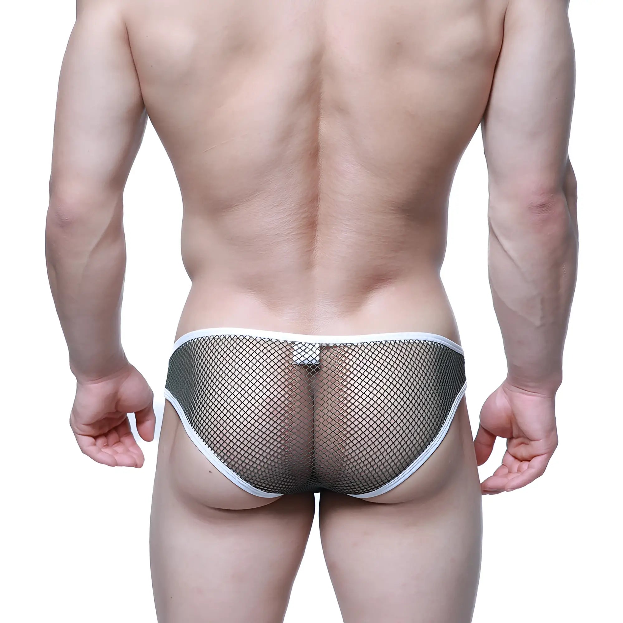 Metro malewear cloud9 bikini green 6303-26 black mesh briefs with white trim for men