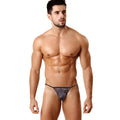 MetroMaleWear Cobra String Camo 2214-61 men’s thong with black and gray camouflage pattern and thin elastic waistband