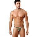 Metro male wear cobra string green 2214-60 camouflage thong with black trim front view