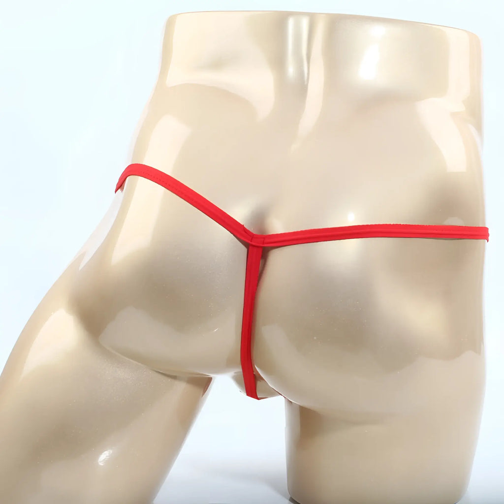 MetroMalewear cobra string red thong made of stretchy fabric with a simple sleek profile shown from the back