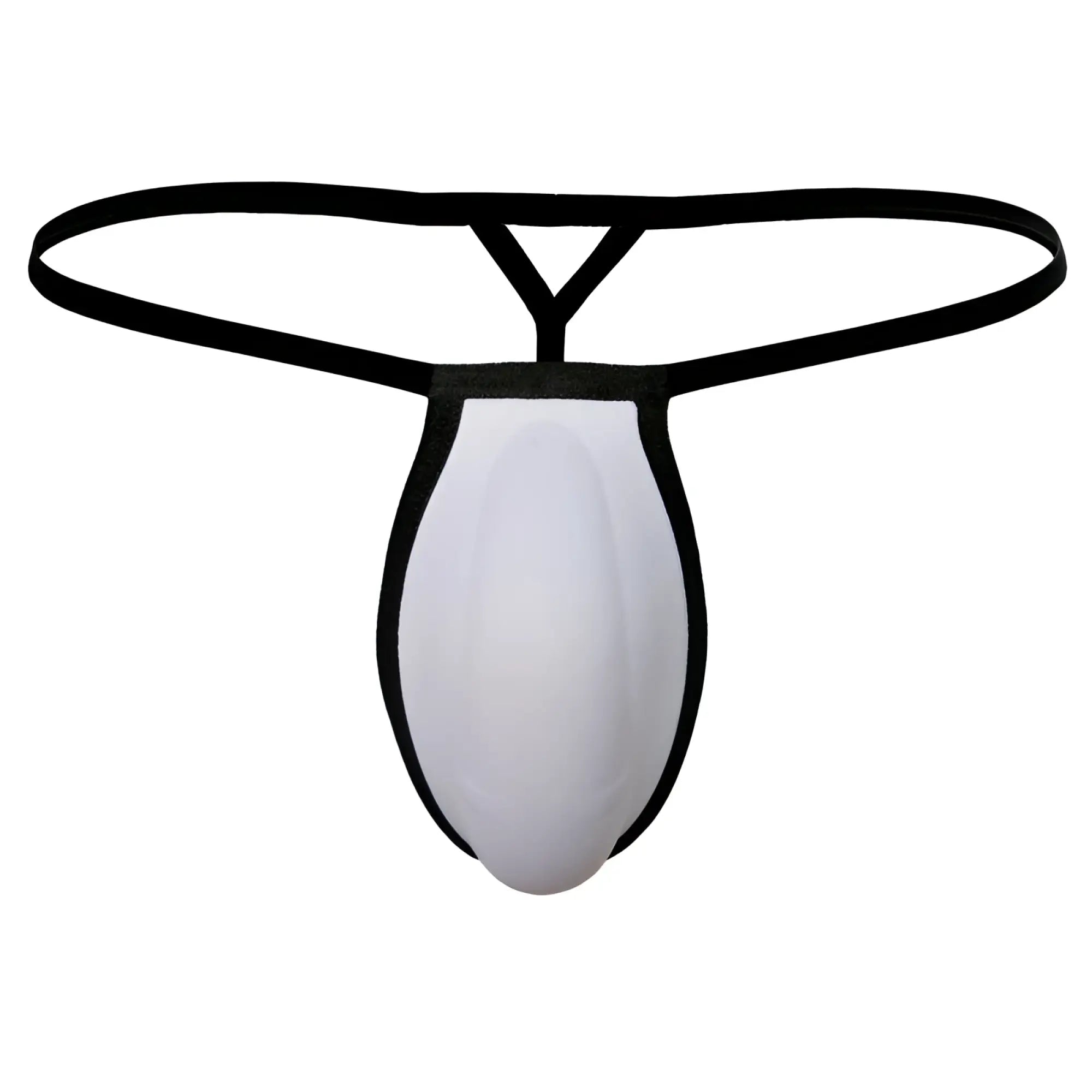 Black and white metro malewear cock bra thong with sleek minimalist design showing front view