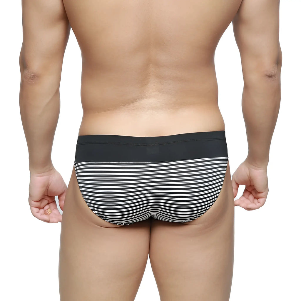 MetroMaleWear colina bikini balance 5144-40 black and white striped briefs with solid black waistband for everyday wear
