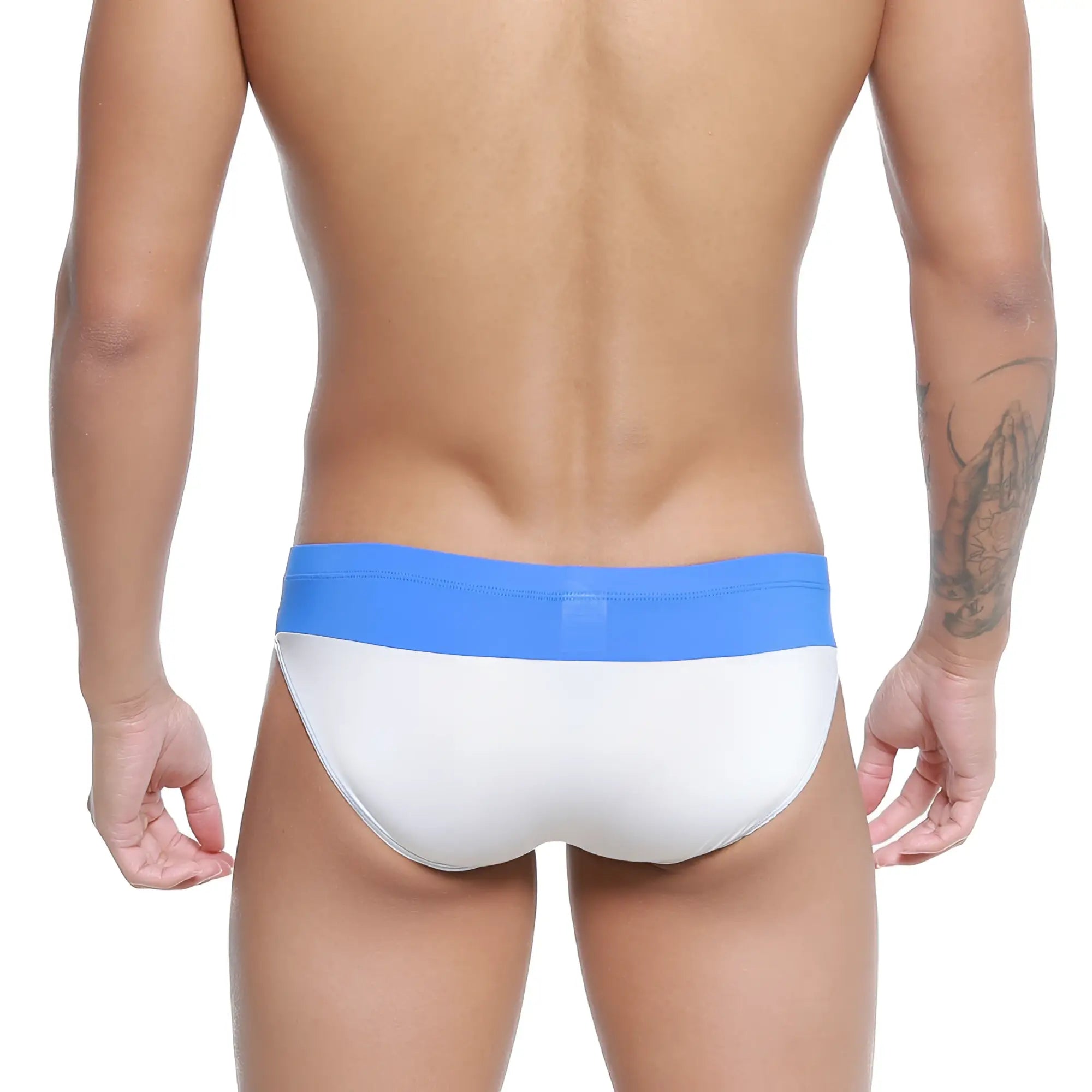 White briefs with a solid royal blue waistband from metromalewear colina bikini 5144-18 for comfortable wear