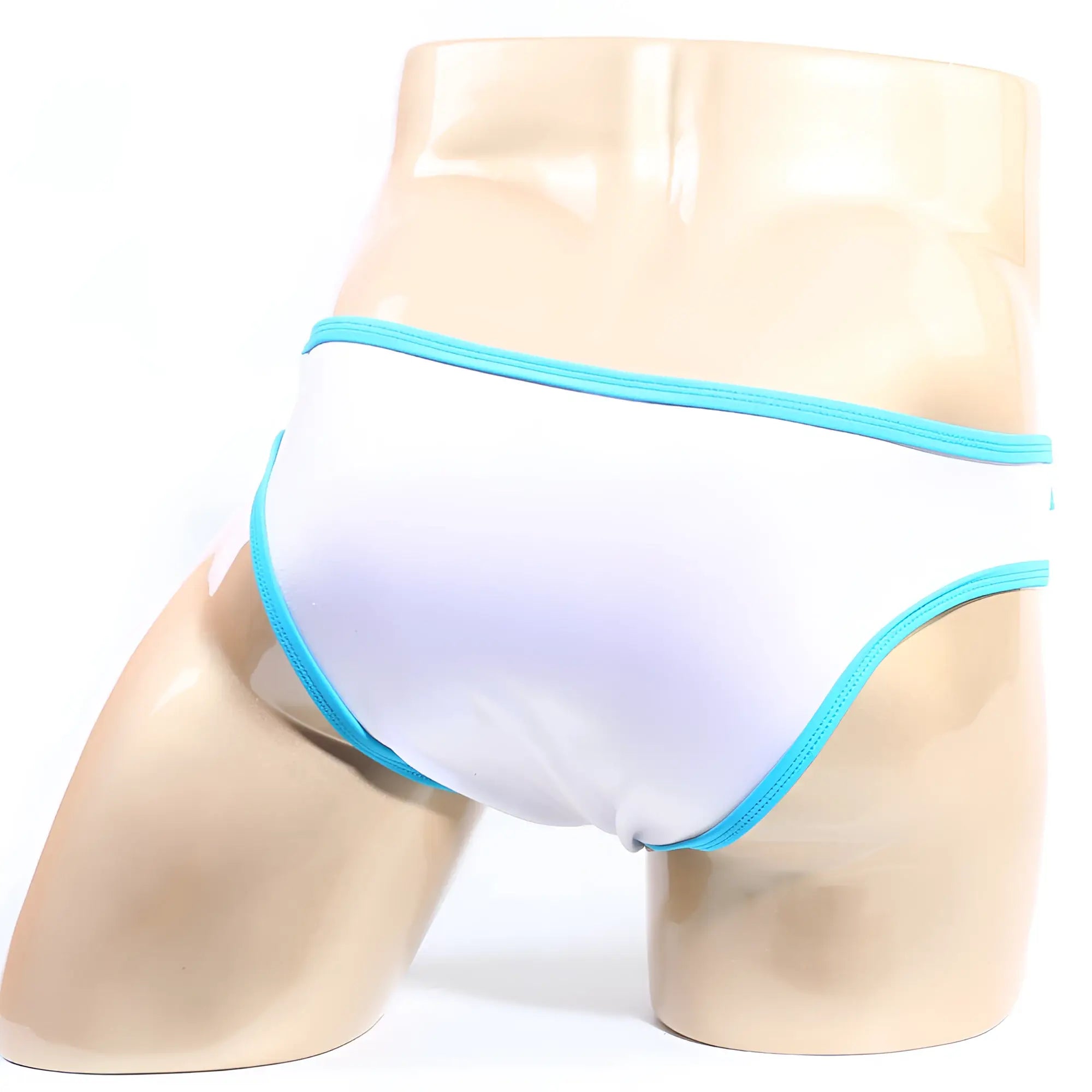 White briefs with bright blue trim from metrmalewear colonel bikini white 2019-00 collection