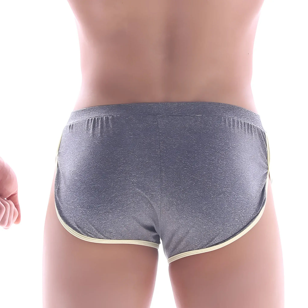 Gray heathered MetroMaleWear Comfort boxer briefs with light yellow trim designed for athletic comfort