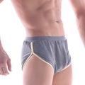 Gray heathered MetroMaleWear Comfort boxer briefs with cream trim and a small red logo on the waistband