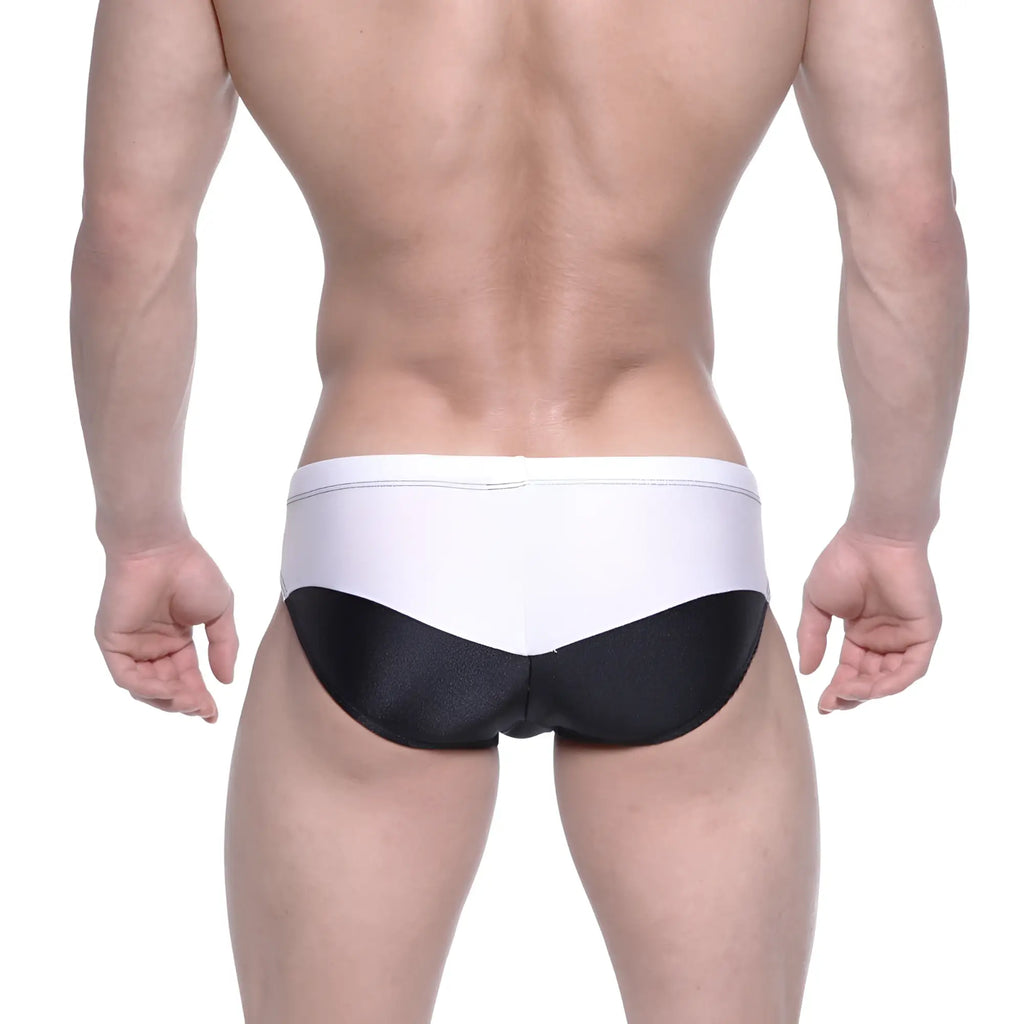 MetroMaleWear Competidor bikini black 4965-20 white and black two-tone swim trunks with sleek modern design