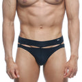 MetroMaleWear Concepcion brief black 5213-20 featuring sleek design with two horizontal waistband cutouts and subtle white logo