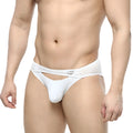 White mesh-trimmed men’s briefs with sleek form-fitting design from metromalewear contento bikini 1205-00