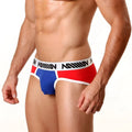 MetroMaleWear contrast brief red 9004-12 features red and blue athletic briefs with white waistband and black lettering